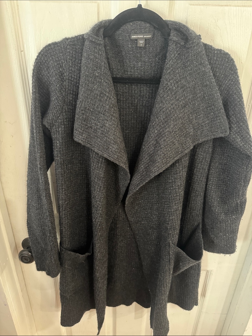 James Perse Dark Charcoal Open-Front Cardigan